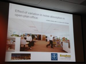 Frans Davidsson share knowledge on a field study in an open-plan office.