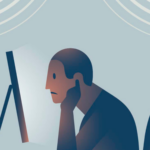 Illustration : Man at computer covering his ears