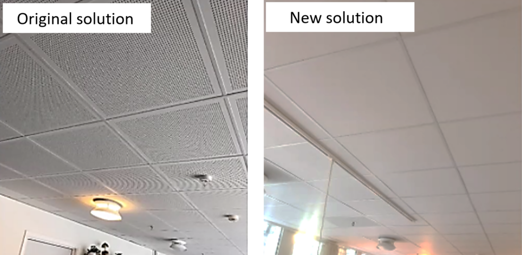 Photo's of two different ceilings side by side. 