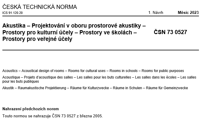 Revision of CSN 73 0527 -The Czech Acoustic Standard - Acoustic Bulletin